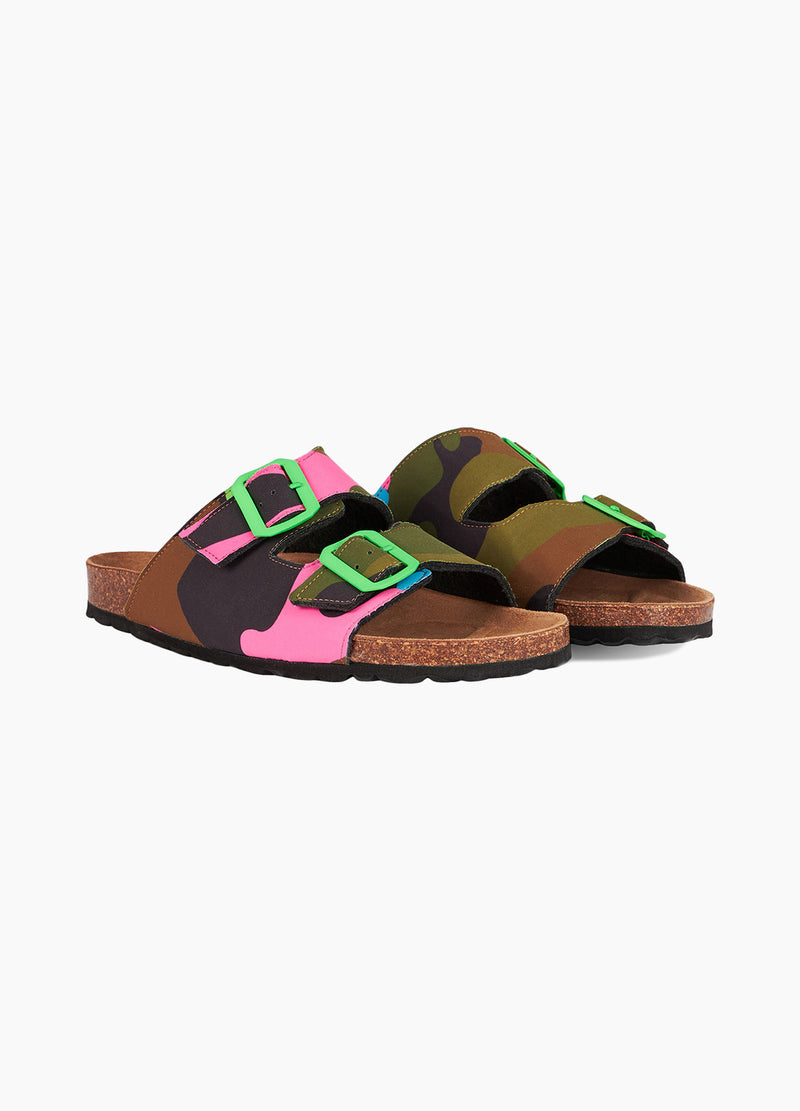 Sandals with multicolor fluo camouflage print