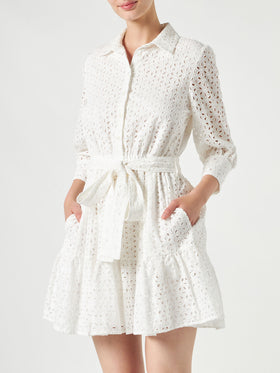 White cotton short dress Daisi with embroideries