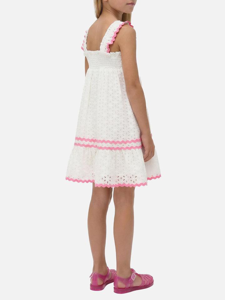 Weißes Sangallo-Kleid für Mädchen