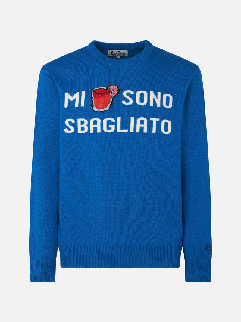 Man crewneck sweater with Mi sono sbagliato jacquard