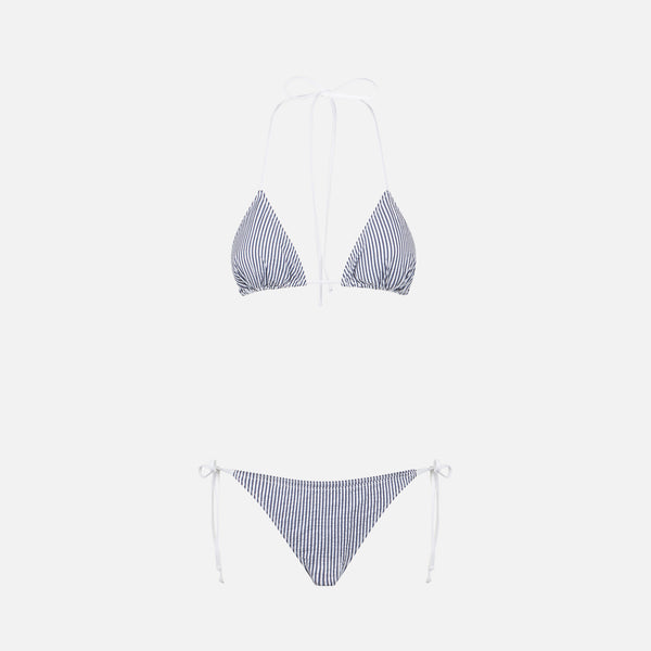 Damen-Triangel-Bikini aus Seersucker mit Streifendruck