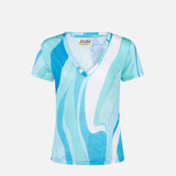 Woman linen t-shirt with wave print