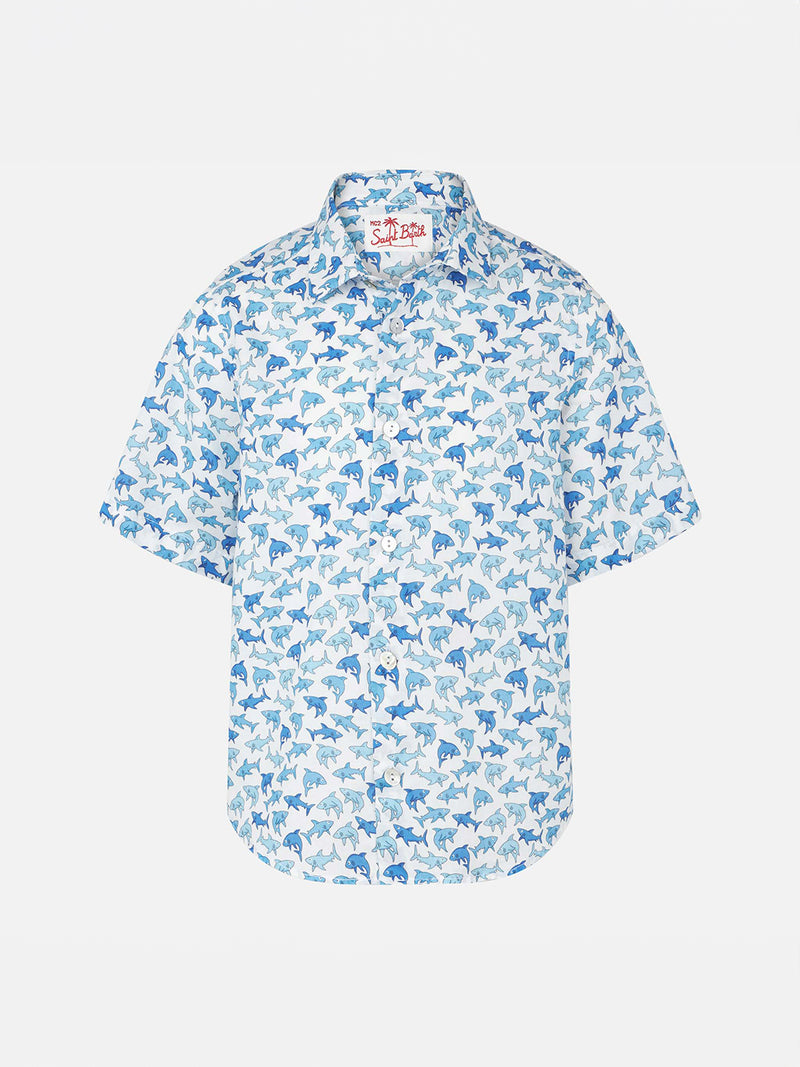 Boy shirt with light blue sharks all over print