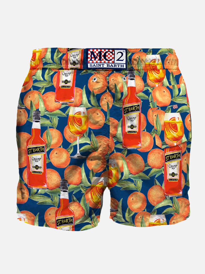 Mittellange Badeshorts mit Spritz-Time-Blaudruck