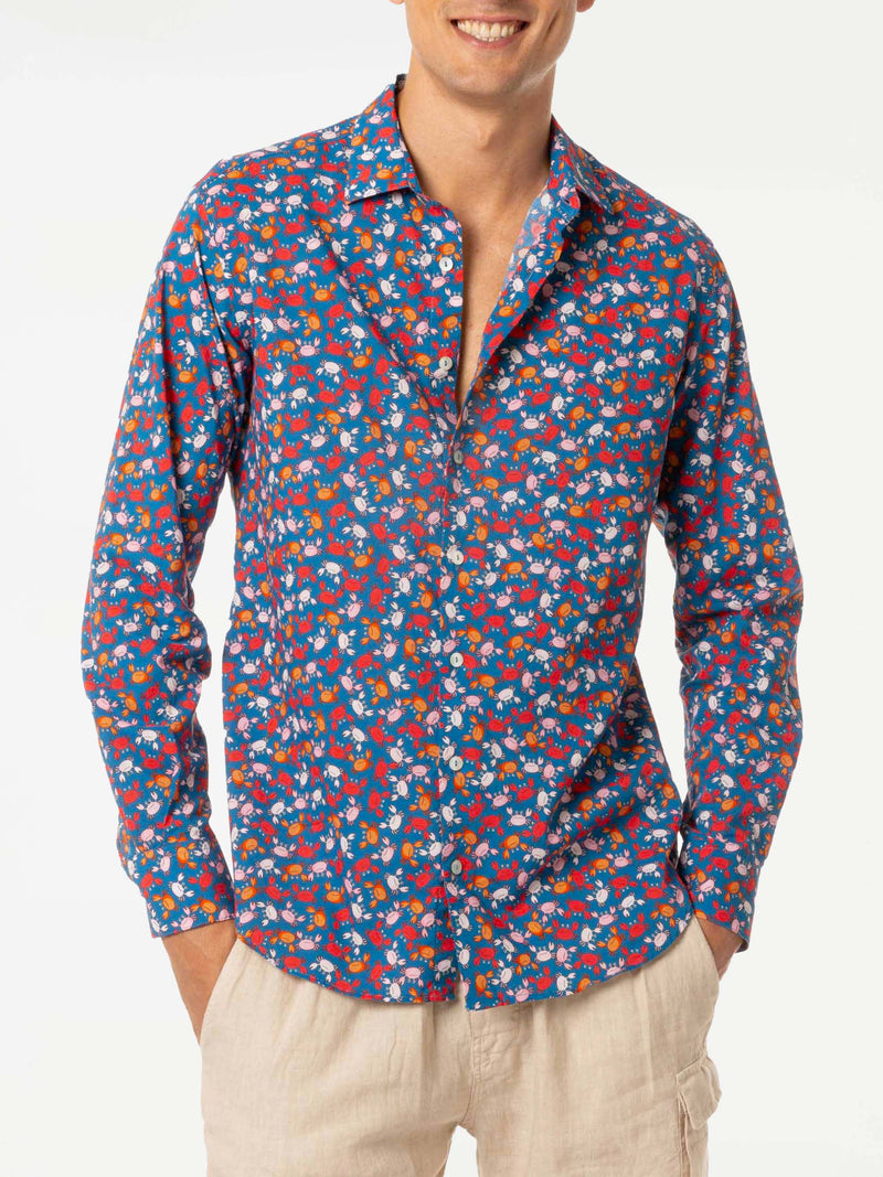 Man muslin cotton Sikelia shirt with crab print