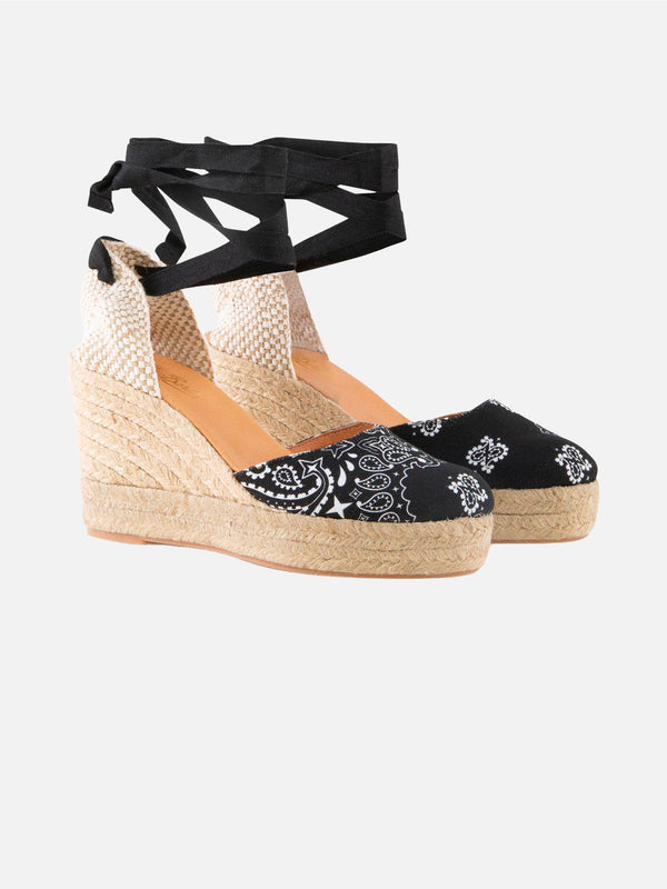 Espadrillas mit hohem Keilabsatz und Knöchelspitze