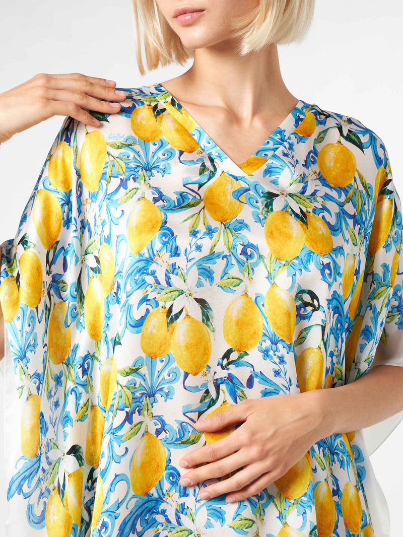 Lemons and maiolica print silk caftan