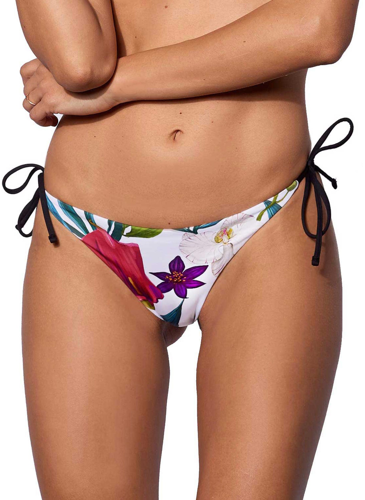 Woman triangle bikini with tropical flower print