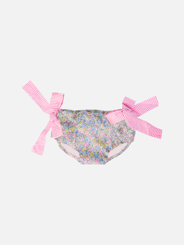 Girl swim briefs with Liberty flower print and bows | Made with Liberty fabric