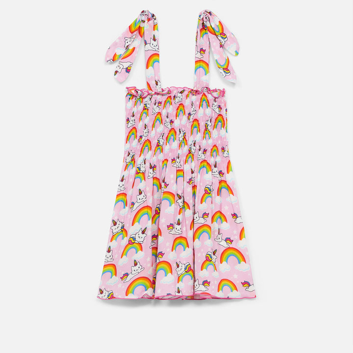 Abito in cotone Lola con stampa gatto unicorno