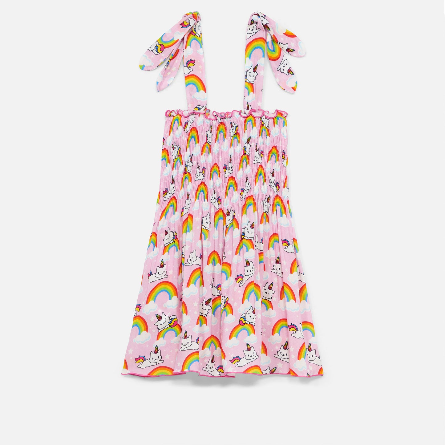 Abito in cotone Lola con stampa gatto unicorno