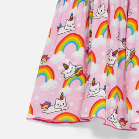 Abito in cotone Lola con stampa gatto unicorno