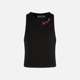 Crop-Tanktop aus Baumwolle mit St. Barth-Stickerei