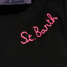Crop-Tanktop aus Baumwolle mit St. Barth-Stickerei