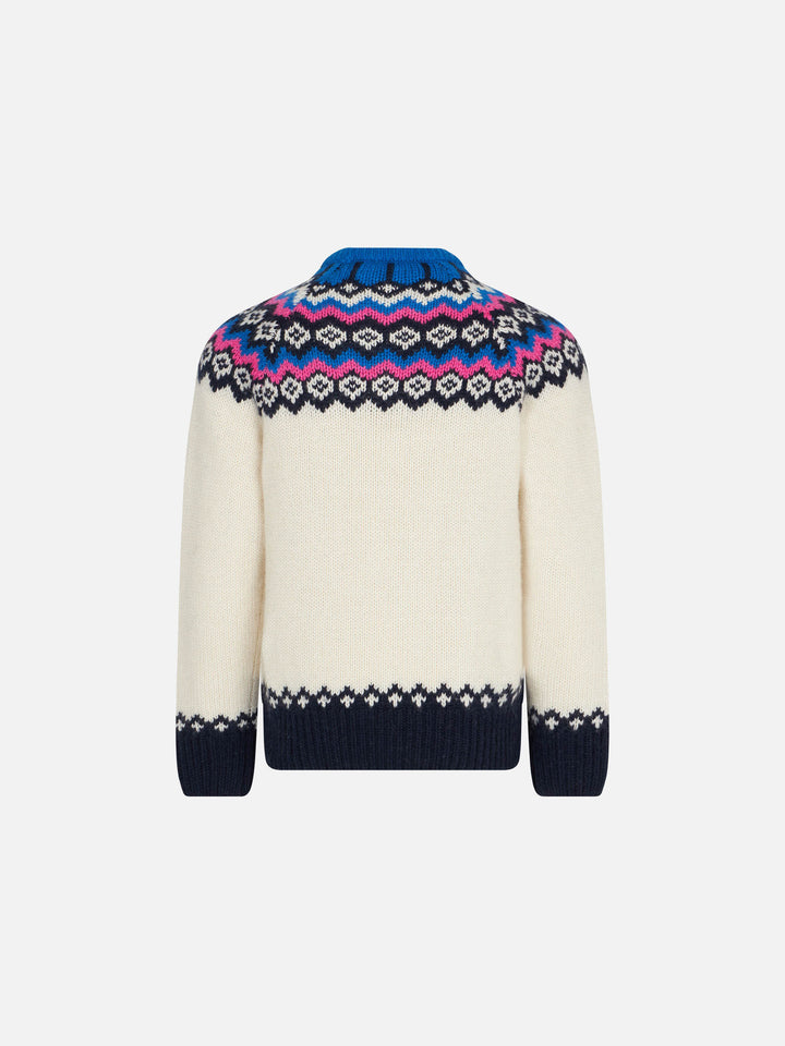 Mädchenpullover mit nordischem Jacquardmuster