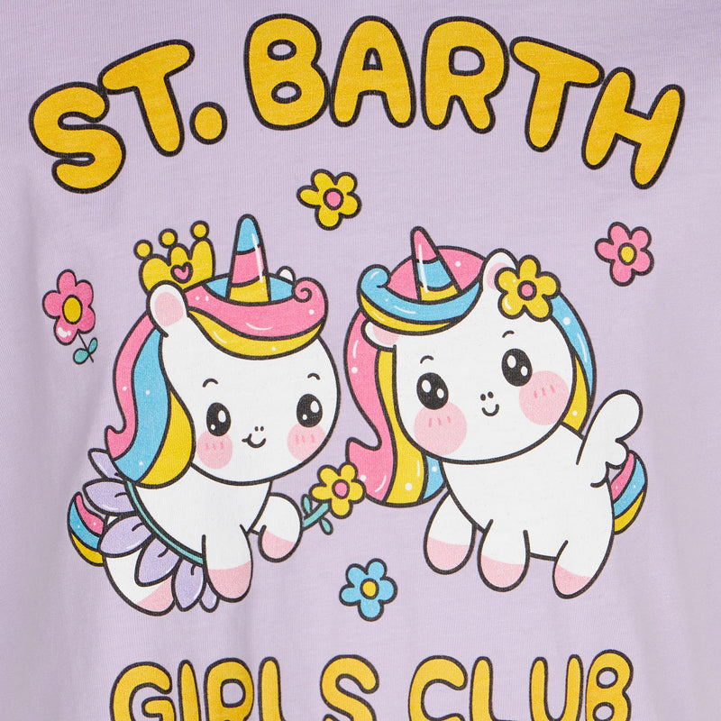 T-shirt da bambina con stampa St. Barth Girls Club e unicorni