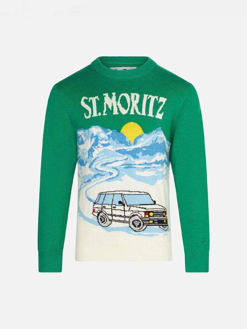 Boy green sweater with St. Moritz jacquard print