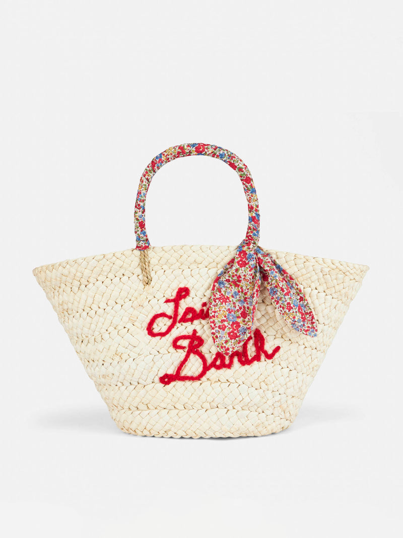 Woman small straw bag with embroidery