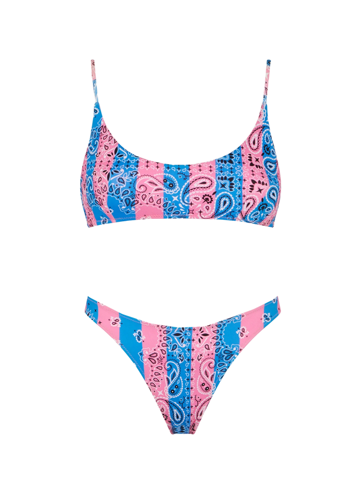Bikini da donna a bralette con stampa bandana a righe