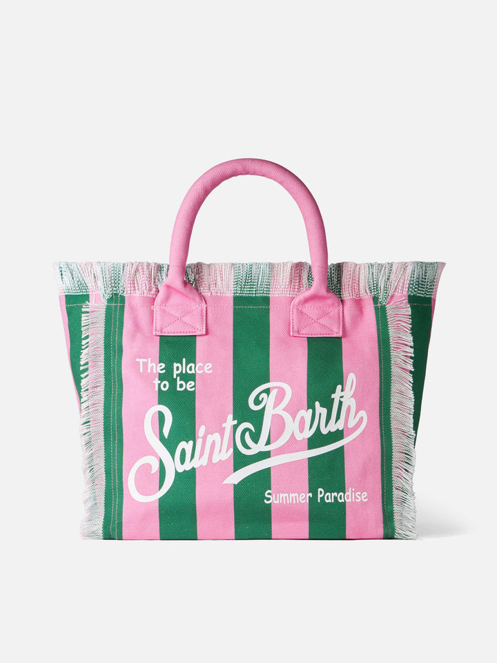 Vanity Canvas-Umhängetasche mit rosa und grünen Streifen