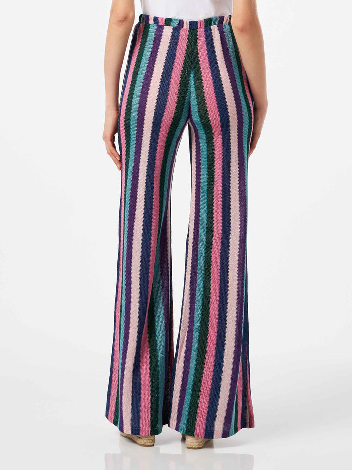 Pantaloni a palazzo in maglia multicolore