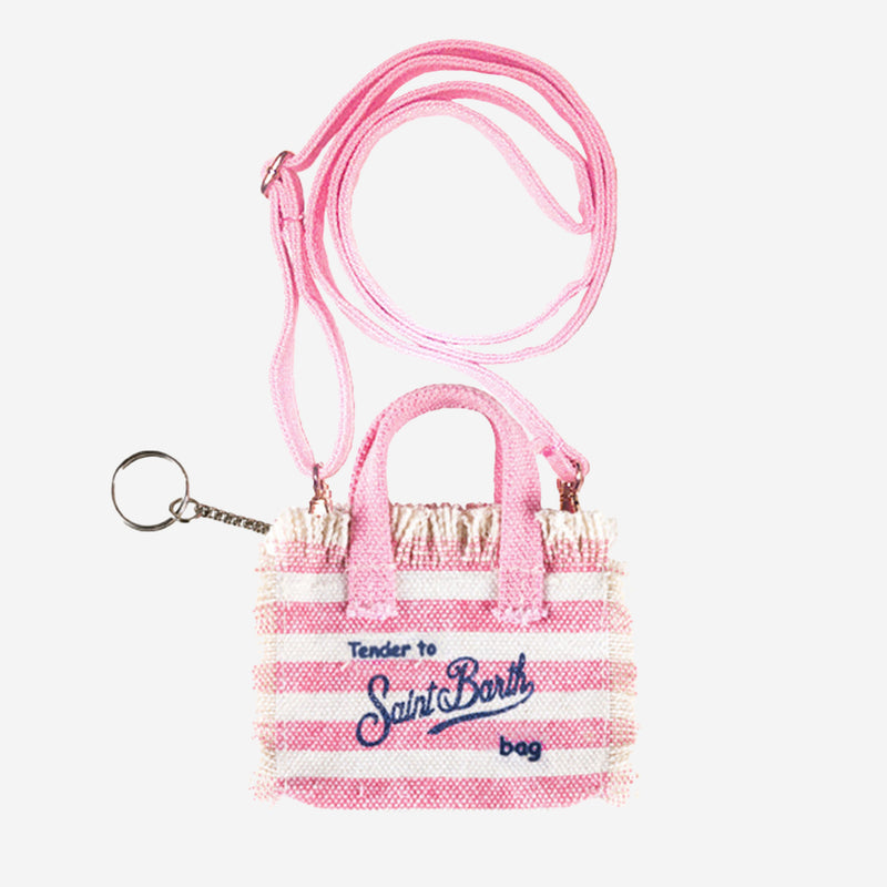 Pink striped cotton canvas Key Holder