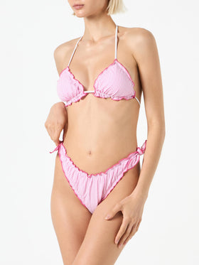 Damen-Triangel-Bikini aus Seersucker mit Streifendruck