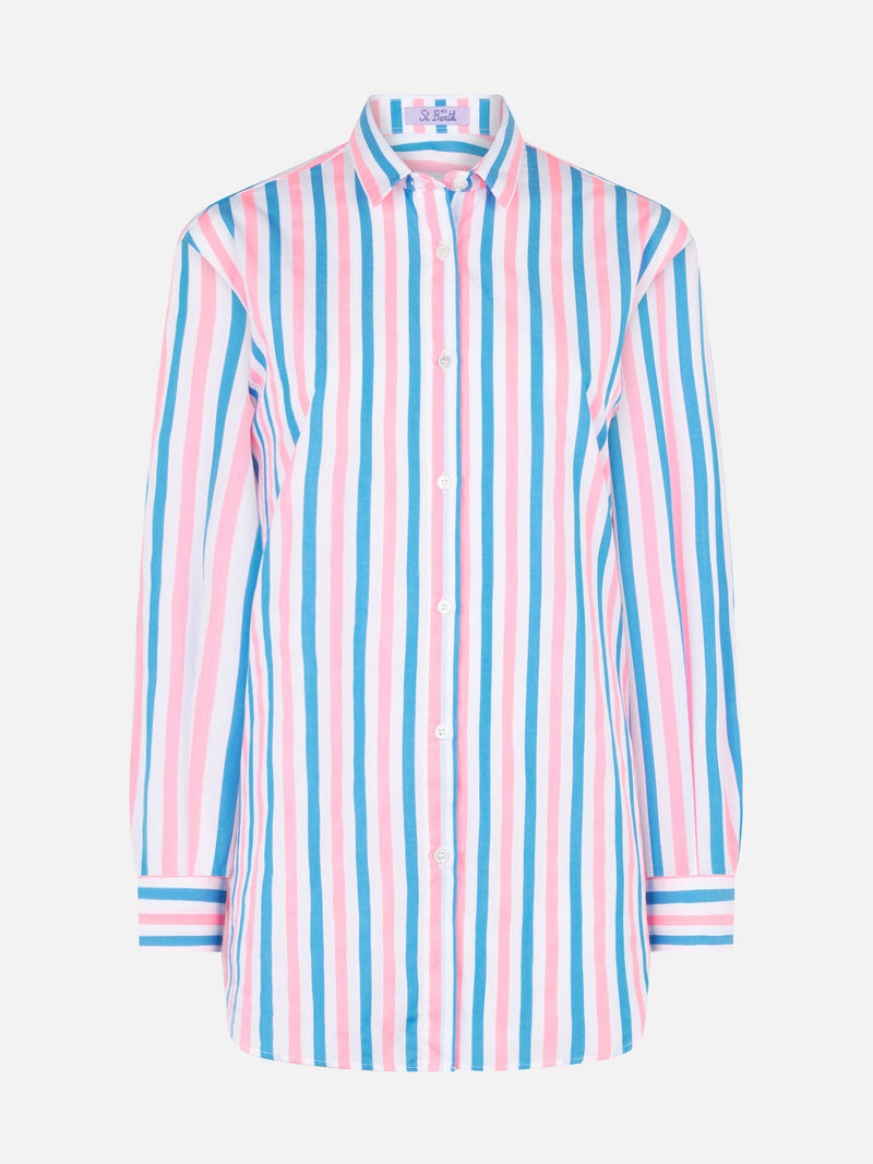 Striped cotton shirt with Dreaming St. Barth embroidery