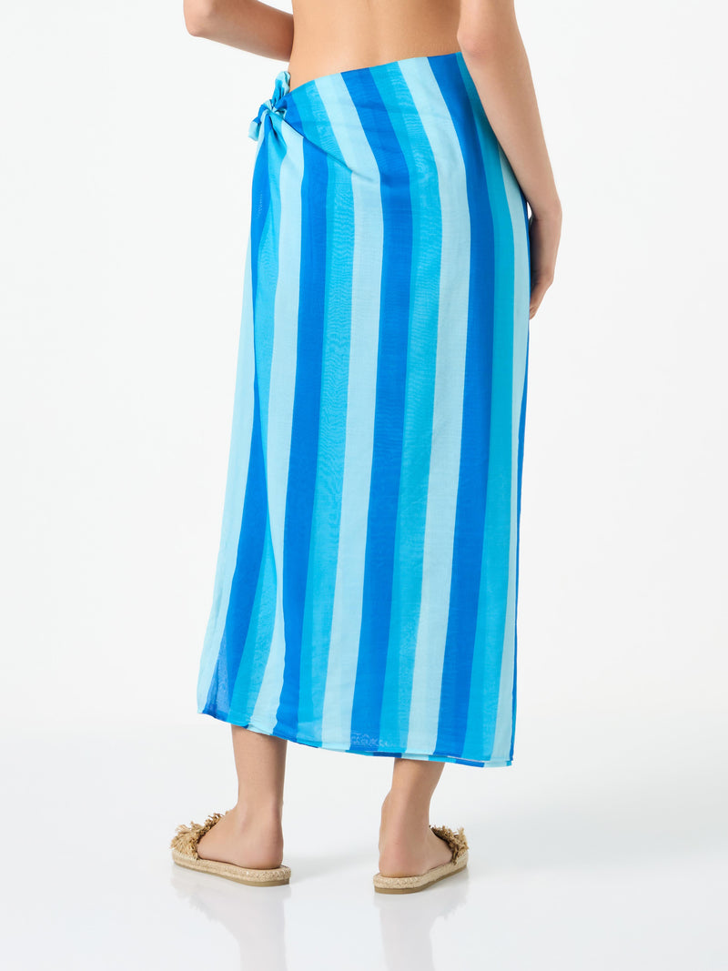 Cotton pareo skirt with striped print