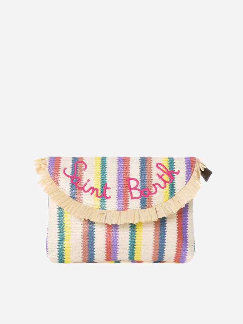 Straw pochette with fringes