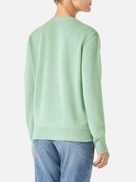 Woman green sweater with jacquard Vorrei non vorrei
