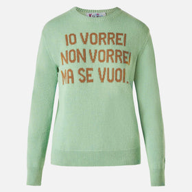 Woman green sweater with jacquard Vorrei non vorrei