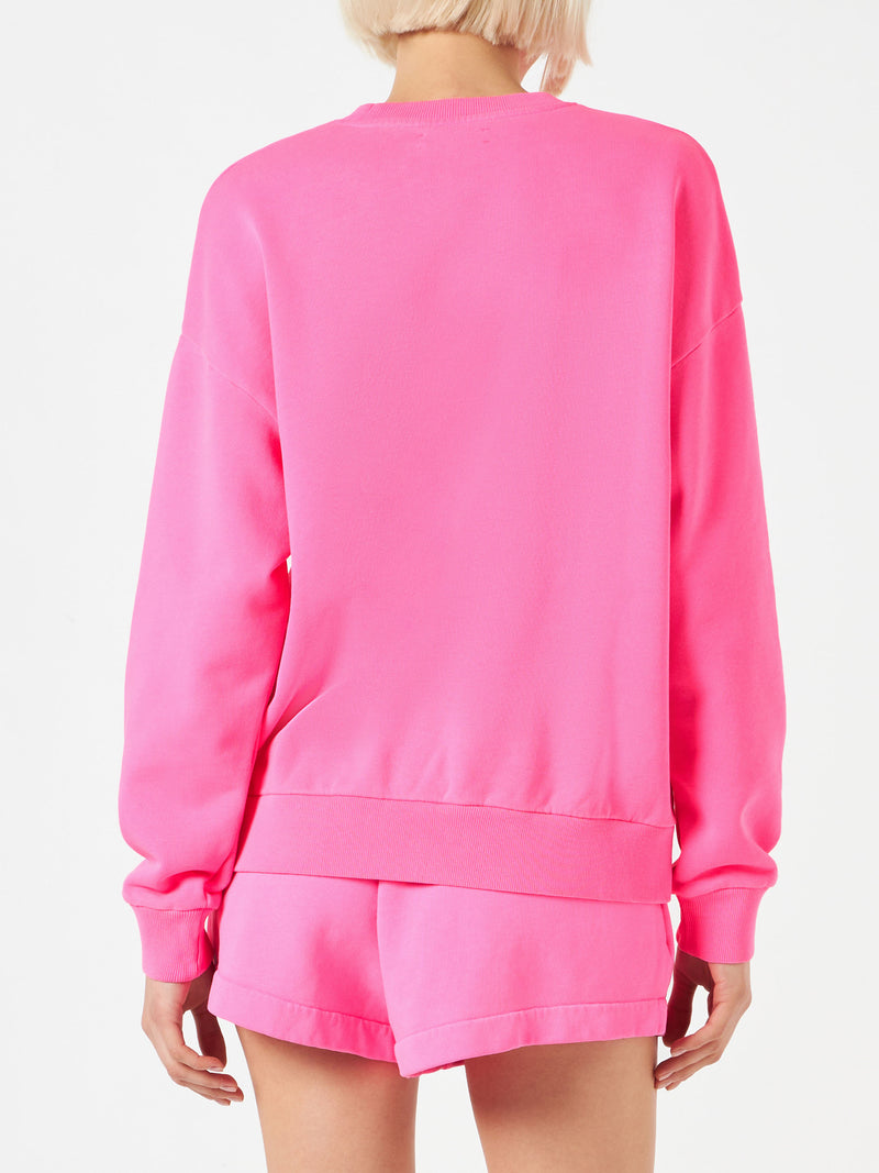 Damen-Sweatshirt in Neonrosa mit St. Barth-Stickerei