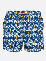 Light fabric man swim shorts duckies and sharks print