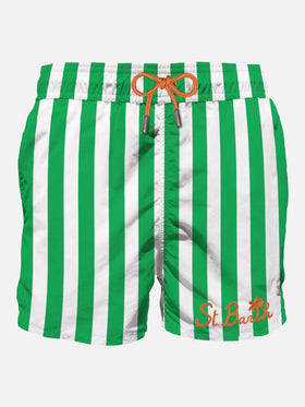Grüne mittellange Badeshorts mit Stickerei