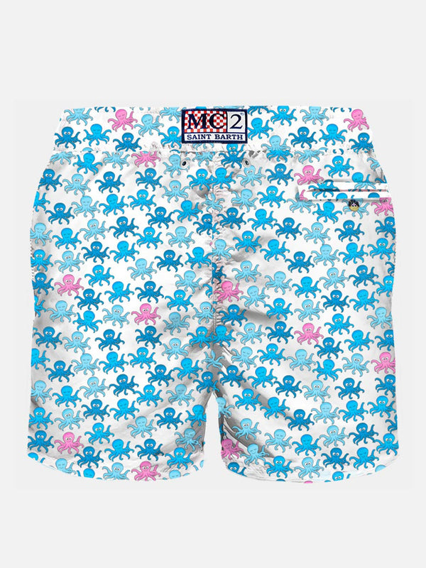 Herren-Badeshorts aus leichtem Stoff mit Oktopus-Print