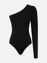 Costume da bagno / bodywear monospalla nero glitterato lavorato a maglia 