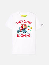 T-shirt bianca da bambino con stampa Santa Claus is coming - Vespa Special Edition ®