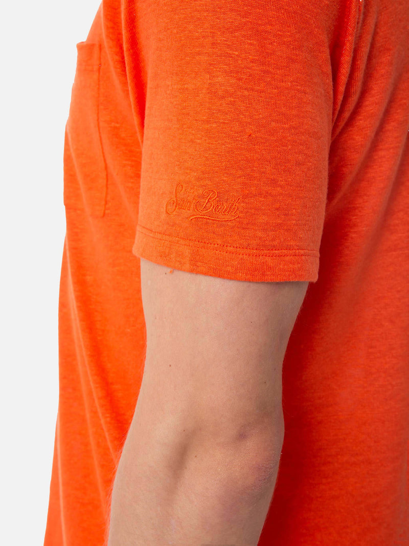 Man orange linen jersey t-shirt