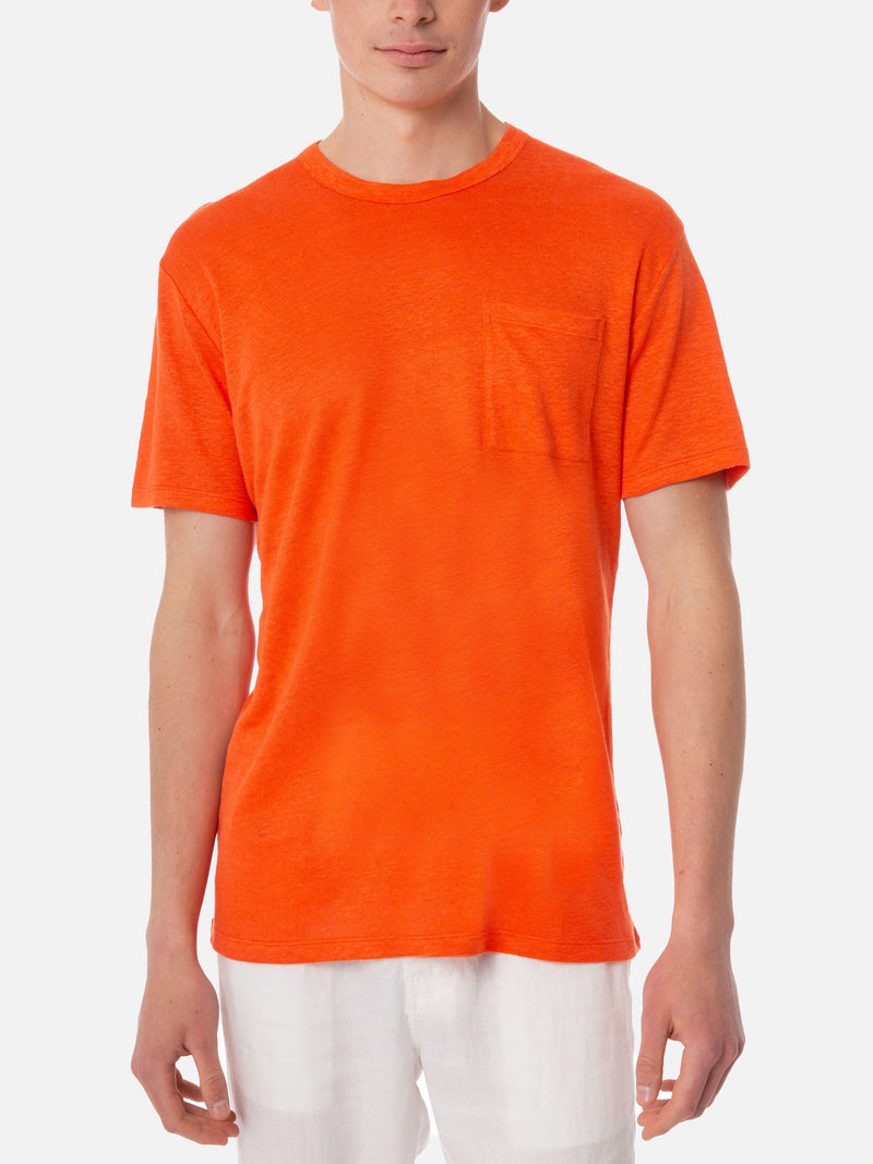 Herren-T-Shirt aus orangefarbenem Leinenjersey