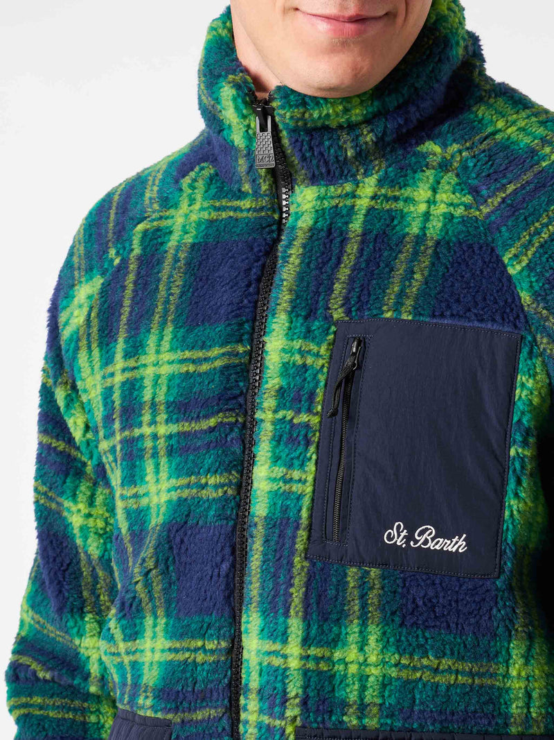 Giubbotto da uomo in sherpa con stampa tartan