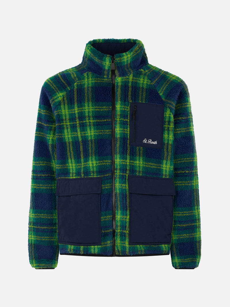 Giubbotto da uomo in sherpa con stampa tartan