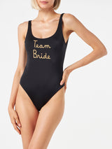 Woman one piece swimsuit with Team Bride embroidery