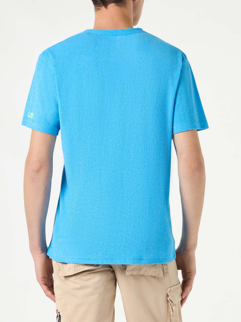 T-shirt da uomo in spugna bluette con taschino