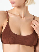 Brauner Frottee-Bralette-Badeanzug für Damen mit Anhängern