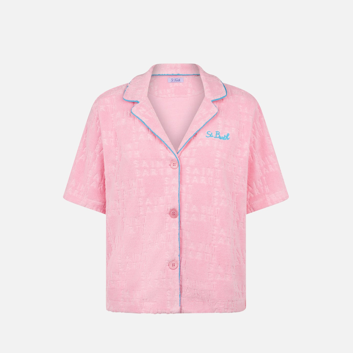 Woman terry embossed shirt with piping