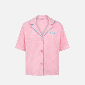 Woman terry embossed shirt with piping