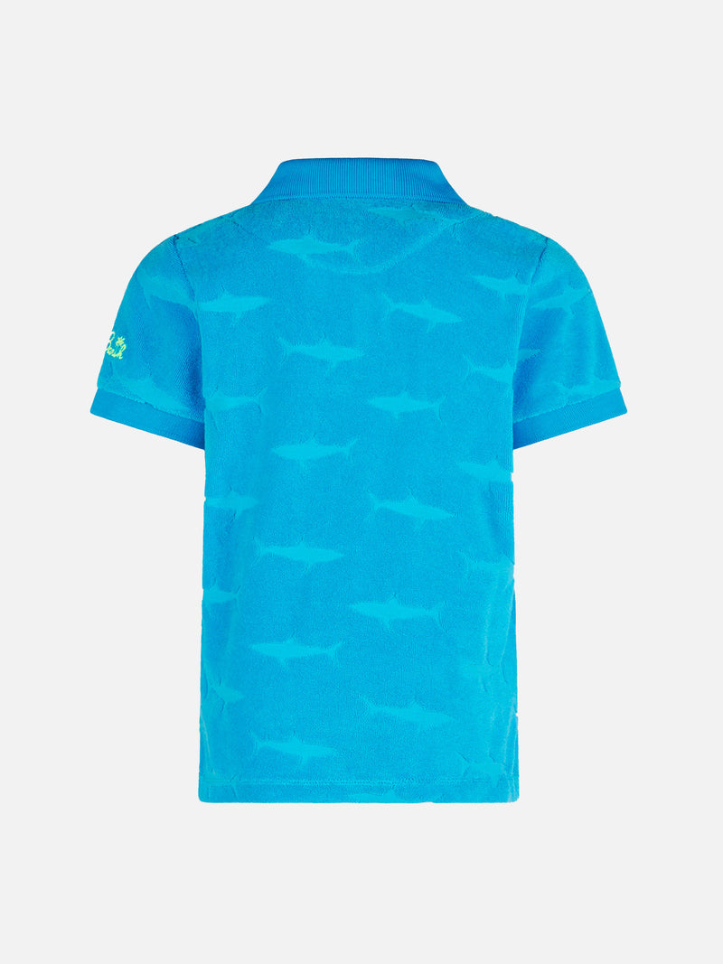 Boy bluette polo with terry embossed sharks