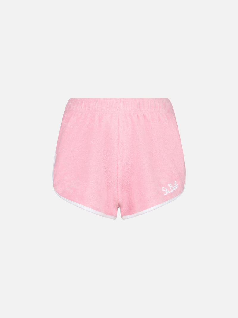 Rosa Frottee-Shorts für Damen mit Paspelierung | MELISSA SATTA SONDEREDITION