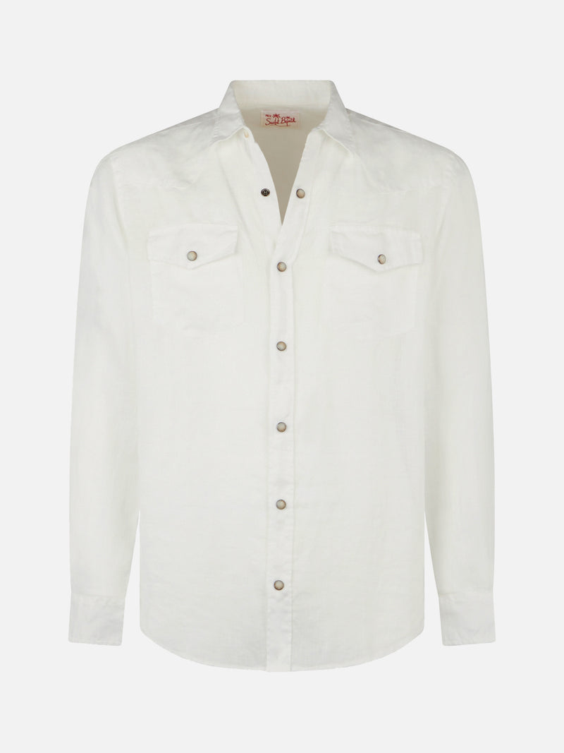 Man white linen shirt